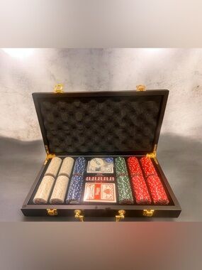 Custom Poker Set: Leather Case And Ceramic Chips.